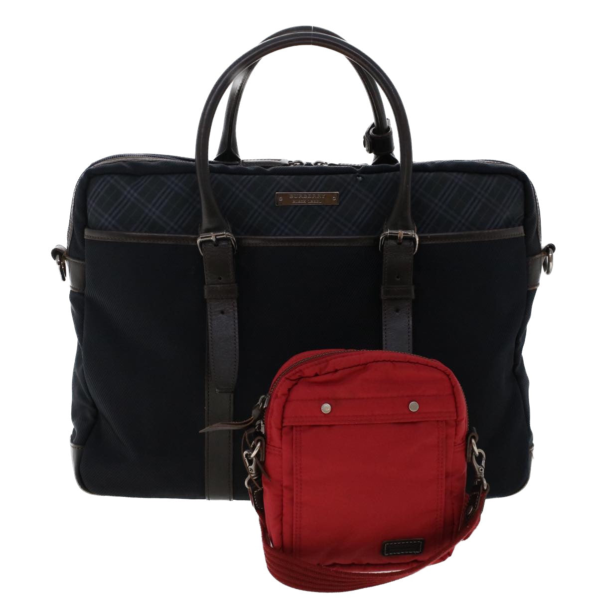 BBERRY Blue Label Hand Bag Nylon 2Set Black Red Auth bs7096