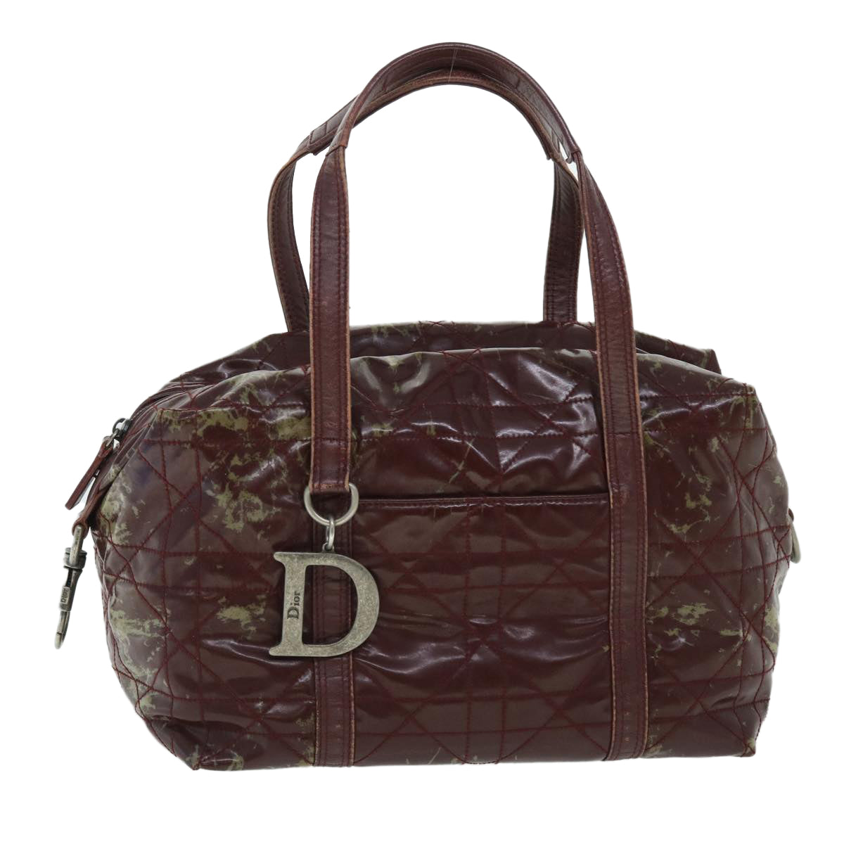 CHRISTIAN D1OR Canage Shoulder Bag Patent leather Wine Red Auth bs8029