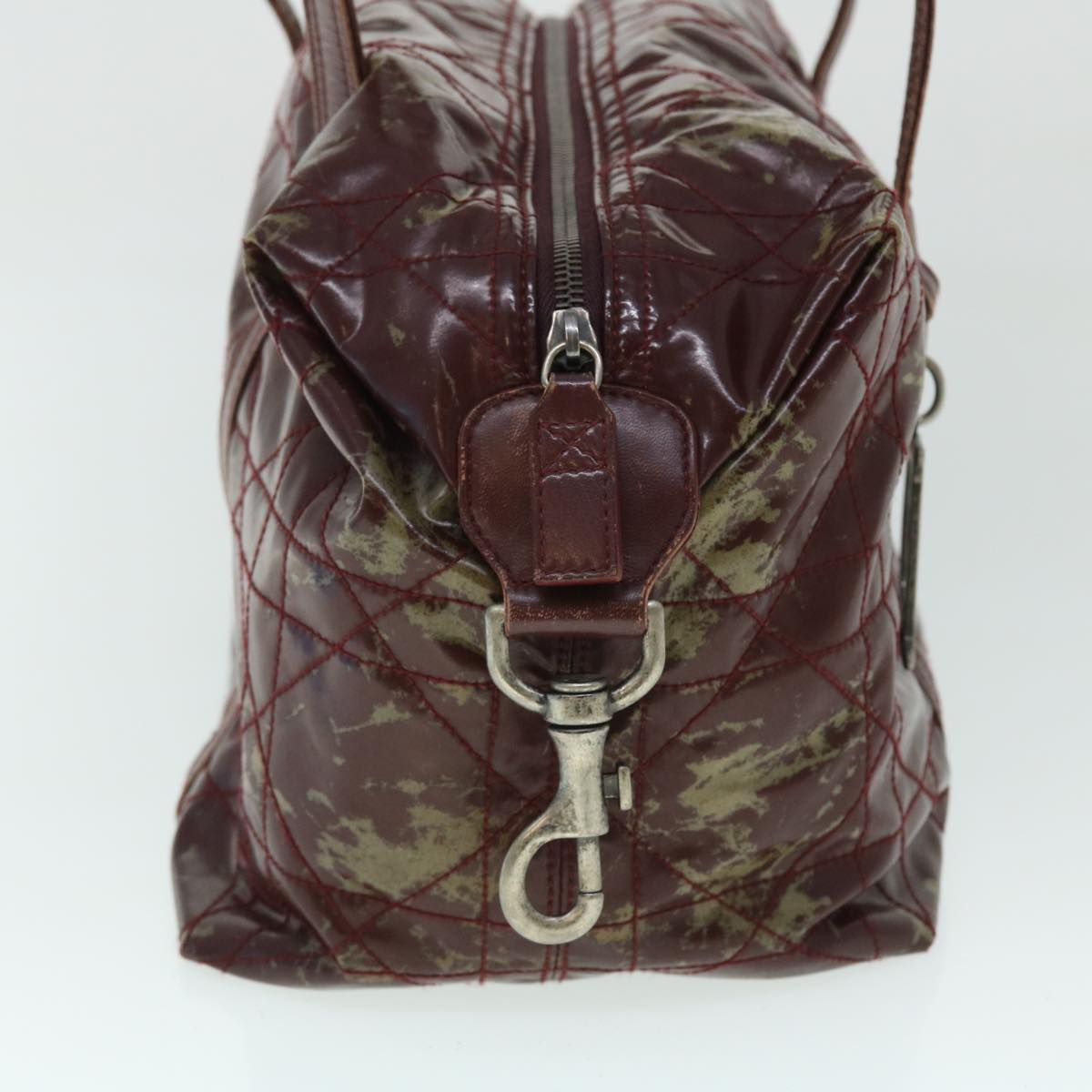 CHRISTIAN D1OR Canage Shoulder Bag Patent leather Wine Red Auth bs8029