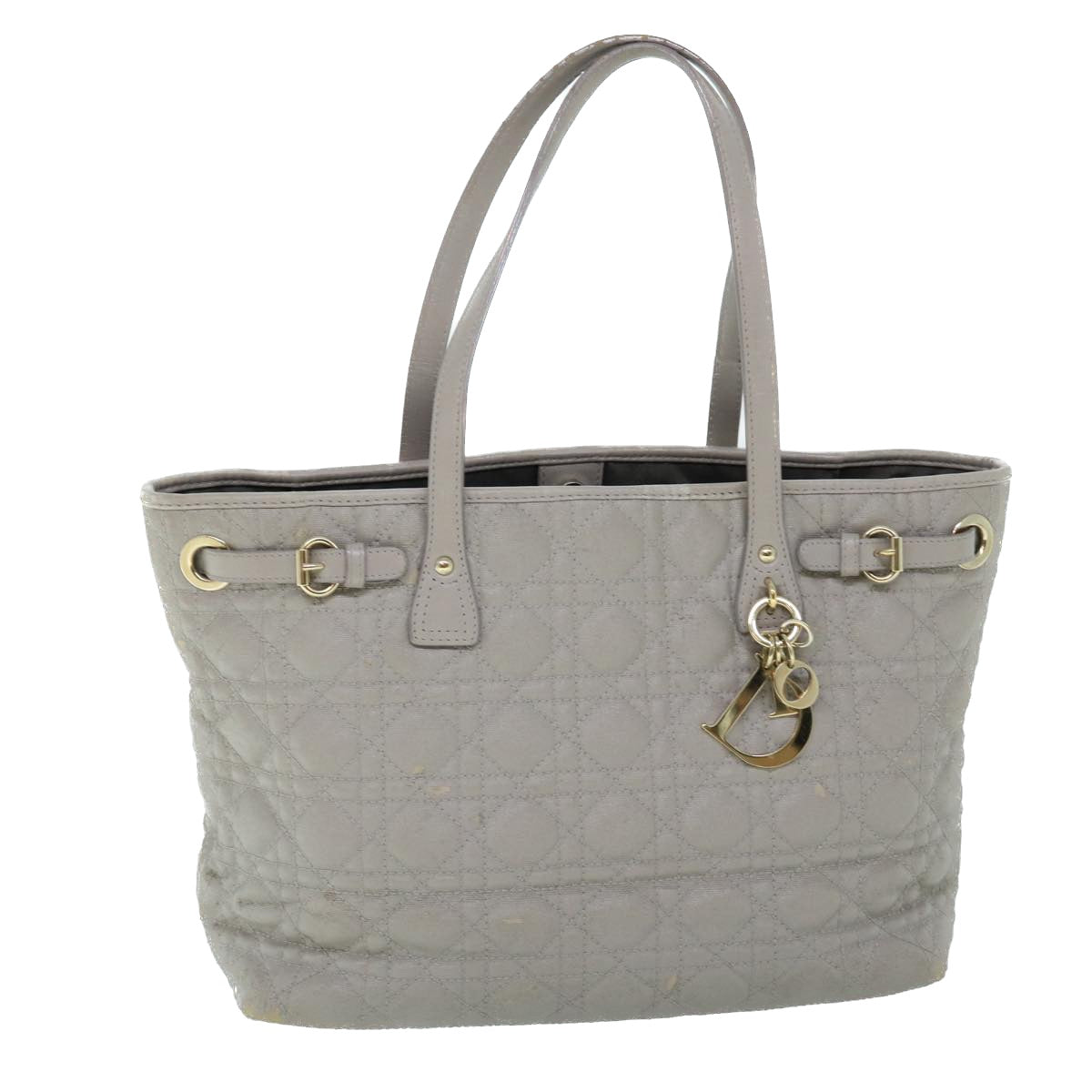 CHRISTIAN D1OR Canage Shoulder Bag Coated Canvas Gray Auth bs8361