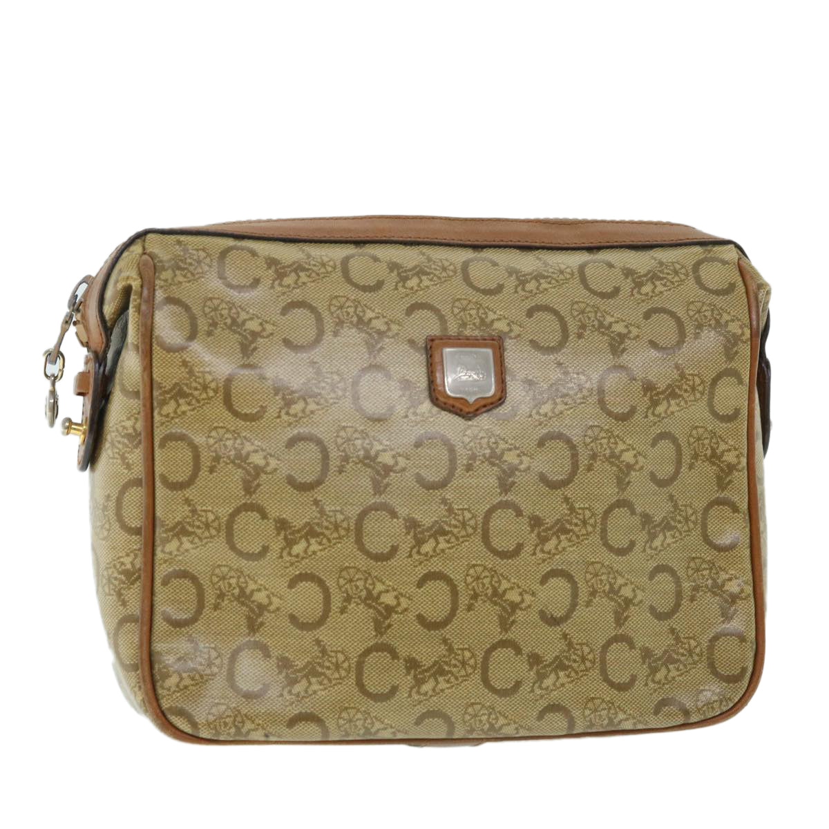 CHRISTIAN D1OR C Macadam Canvas Clutch Bag Coated Canvas Beige Auth bs8432