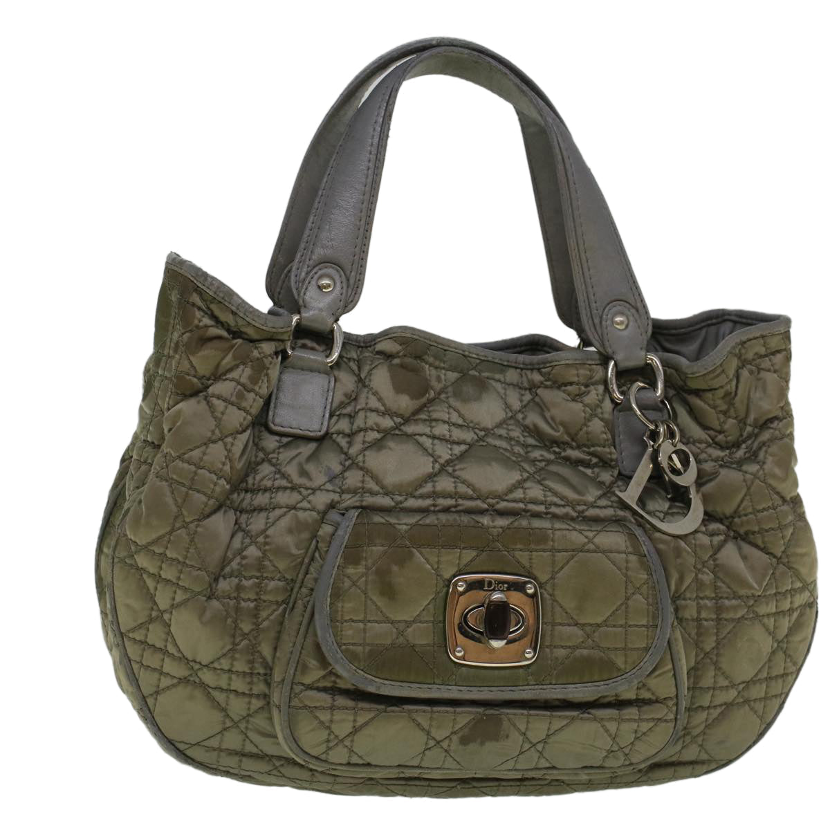 CHRISTIAN D1OR Canage Hand Bag Nylon Gray Auth bs9378