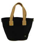 BBERRY Blue Label Tote Bag Canvas Black Beige Auth bs9626