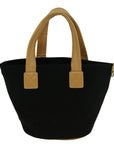 BBERRY Blue Label Tote Bag Canvas Black Beige Auth bs9626