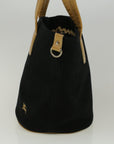 BBERRY Blue Label Tote Bag Canvas Black Beige Auth bs9626