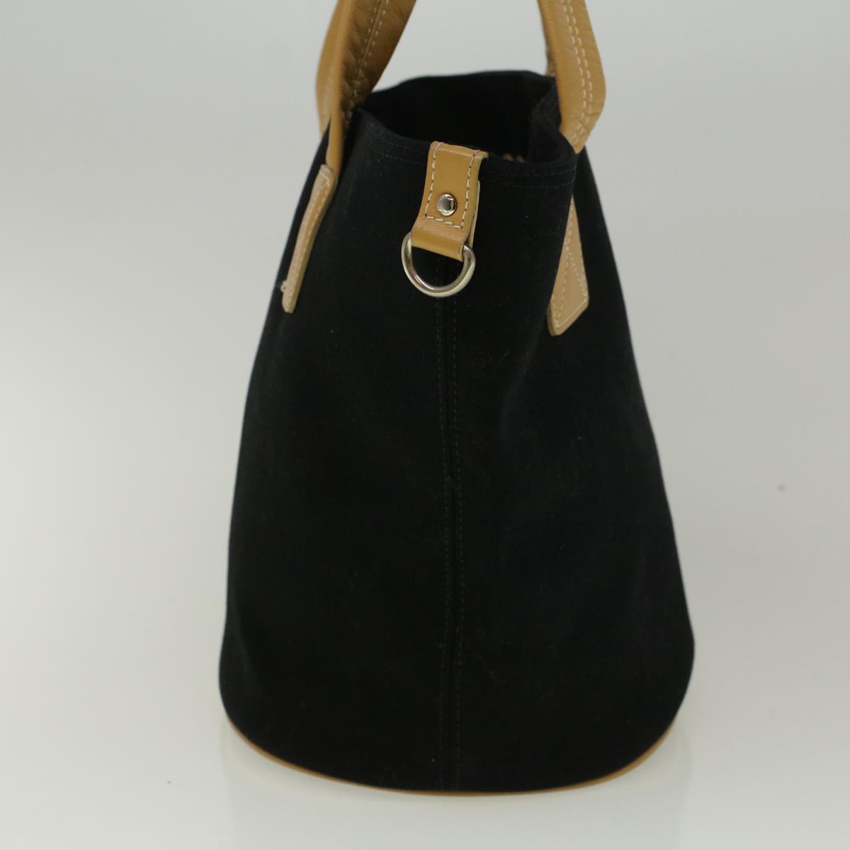 BBERRY Blue Label Tote Bag Canvas Black Beige Auth bs9626