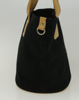 BBERRY Blue Label Tote Bag Canvas Black Beige Auth bs9626