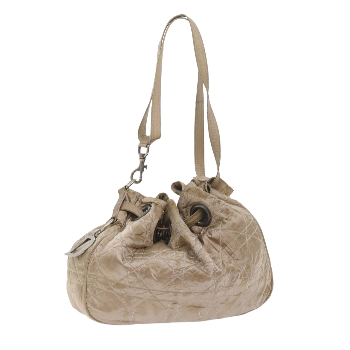 CHRISTIAN D1OR Canage Shoulder Bag Nylon Beige Auth bs9710