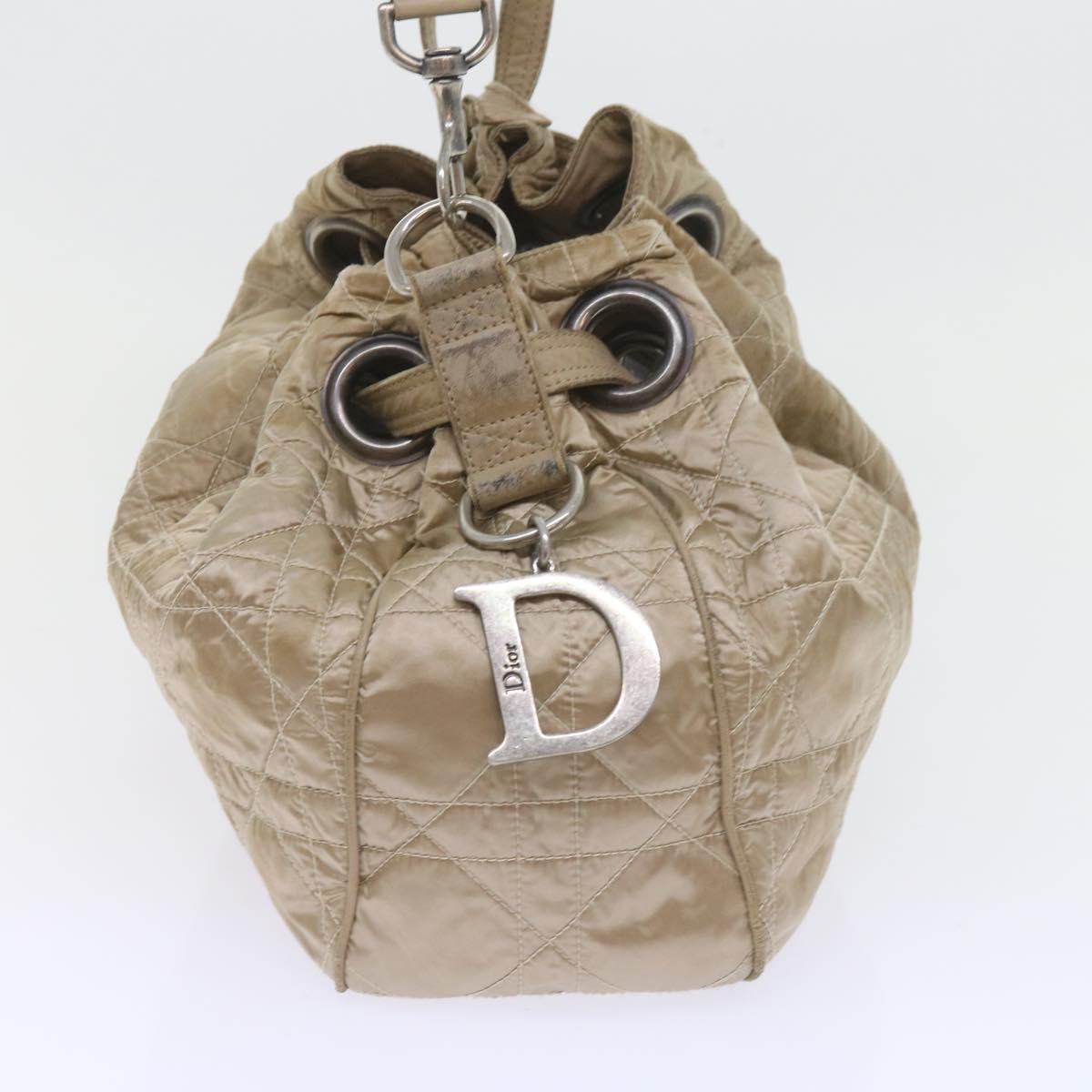 CHRISTIAN D1OR Canage Shoulder Bag Nylon Beige Auth bs9710