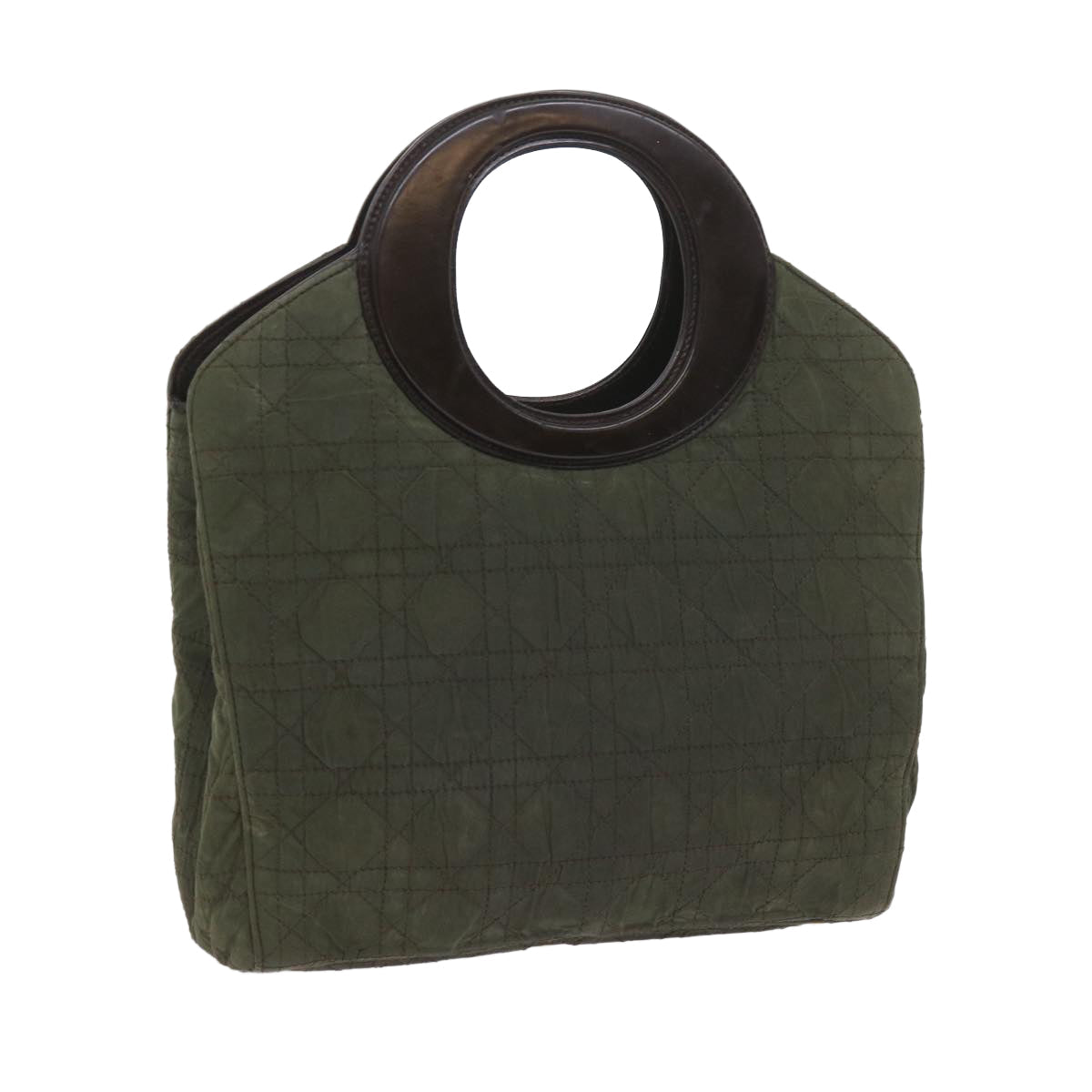 CHRISTIAN D1OR Canage Hand Bag Nylon Khaki Auth bs9789