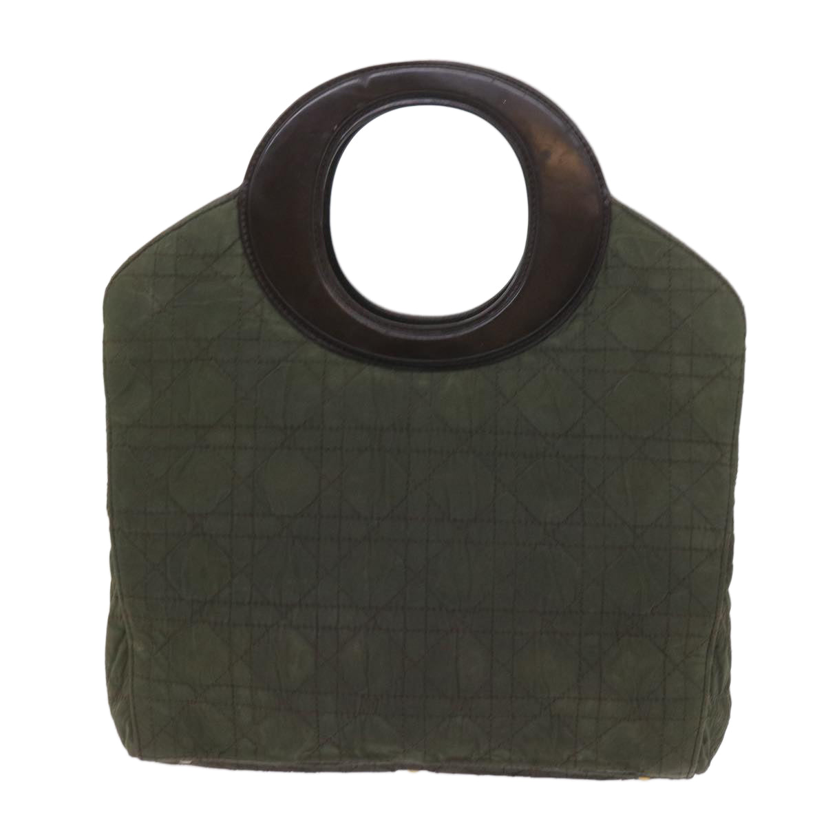 CHRISTIAN D1OR Canage Hand Bag Nylon Khaki Auth bs9789