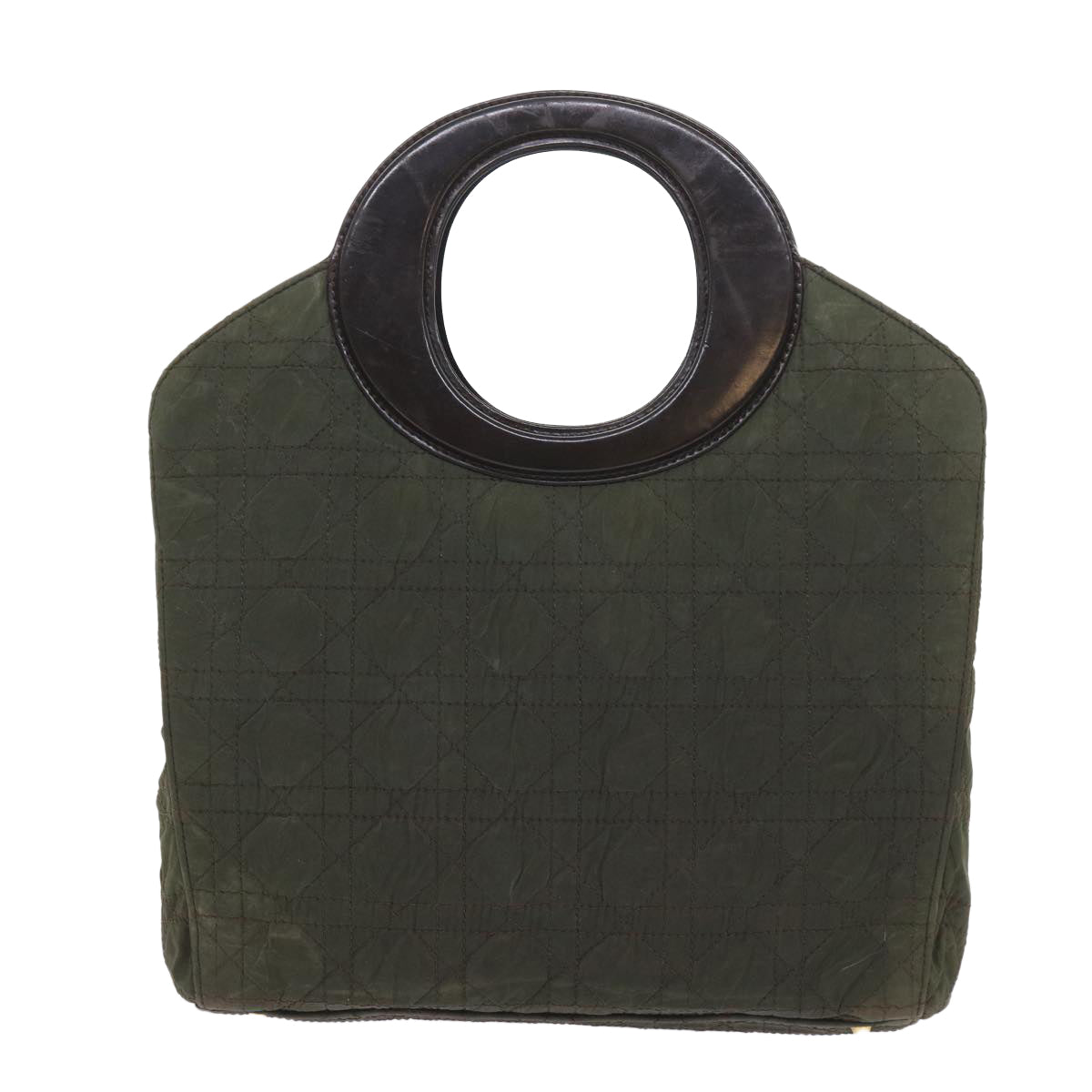 CHRISTIAN D1OR Canage Hand Bag Nylon Khaki Auth bs9789