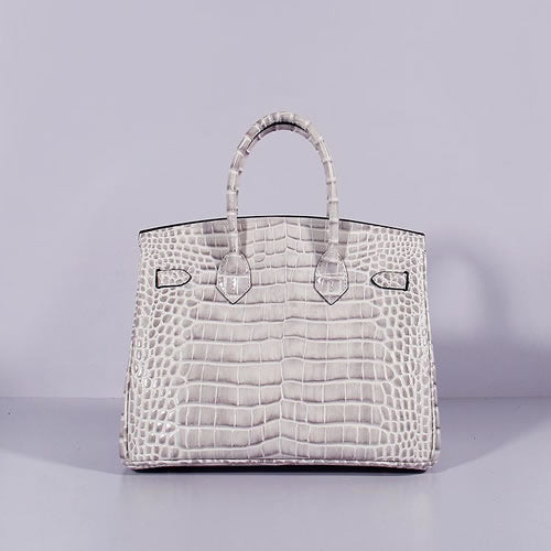 HMS Birkin 30cm Crocodile Leather Bag With Strap Himalaya Gold