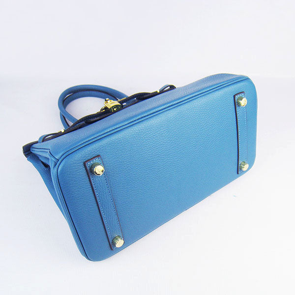HMS Birkin 30cm Togo Leather Handbags Blue Golden