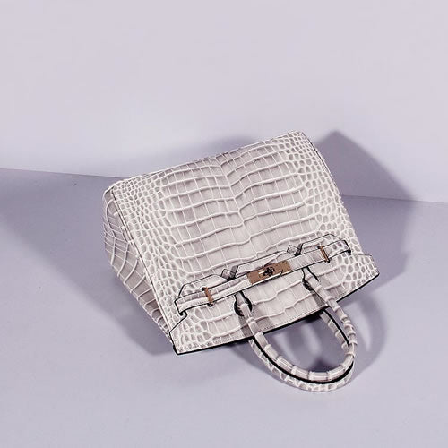 HMS Birkin 30cm Crocodile Leather Bag With Strap Himalaya Gold