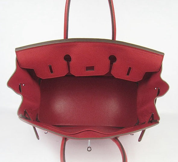 HMS Birkin 35cm Togo Leather Handbags Red Silver