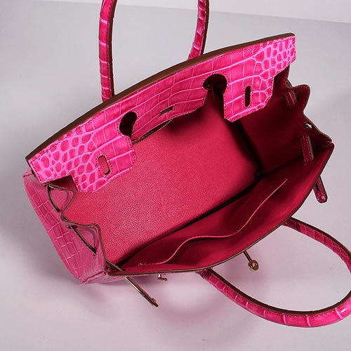 HMS Birkin 30cm Crocodile Leather Bag With Strap Rose Gold