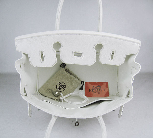 HMS Birkin 30cm Togo Leather Handbags White Silver