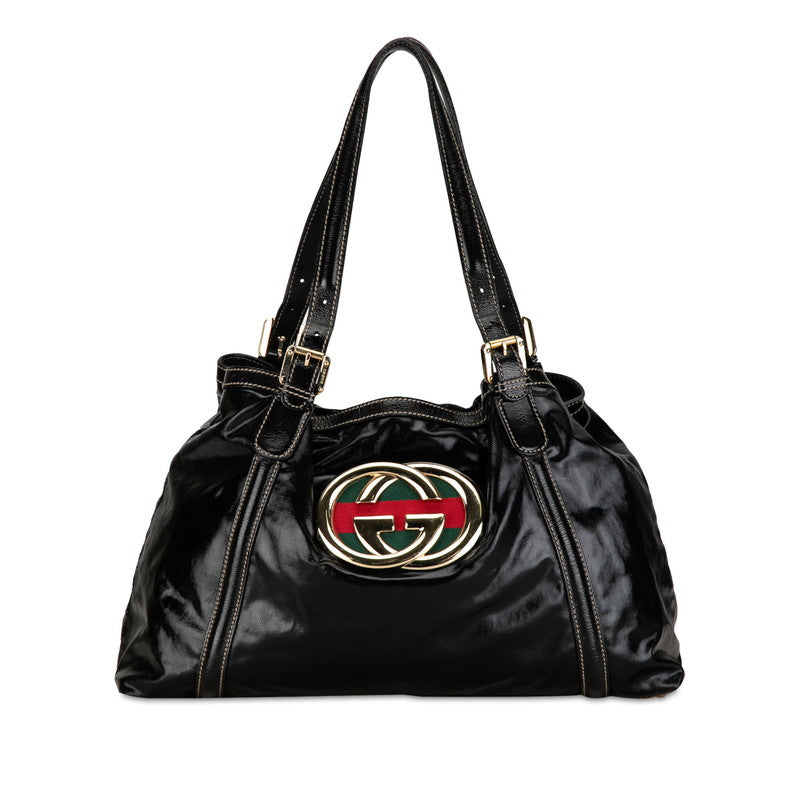 GCCI  Bride Double G Sy Line Tote Bag 162094 Black G Patent Leather  GCCI