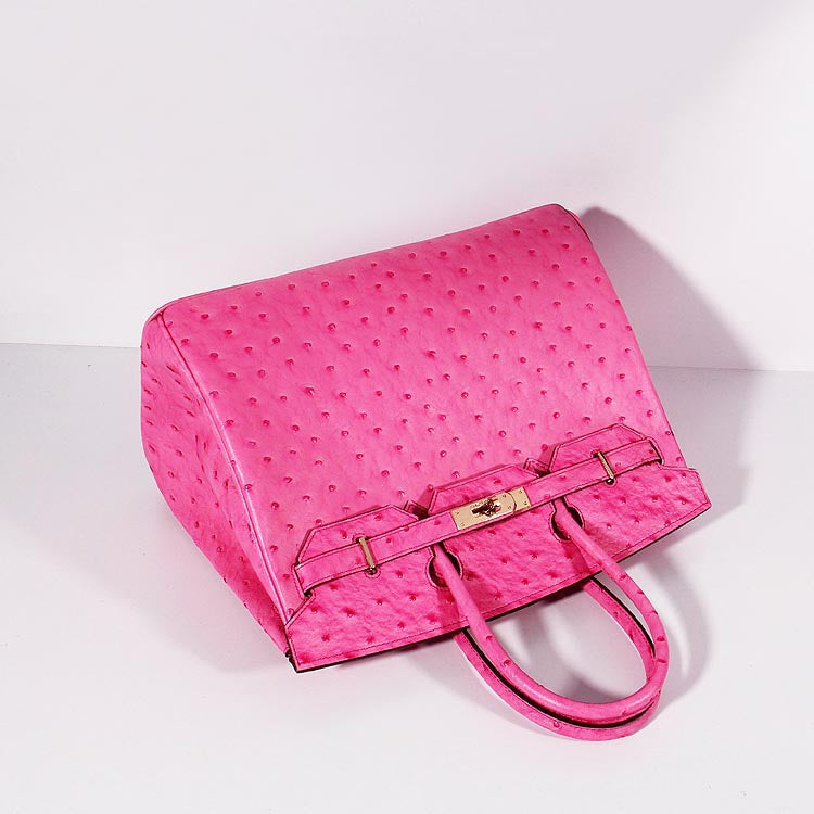 HMS Birkin 35cm Ostrich Leather Bag Rose Gold