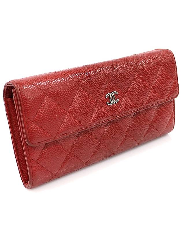 A50096 Red Caviar Silver CC Logo Classic Timeless Flap Long Wallet 21st CH