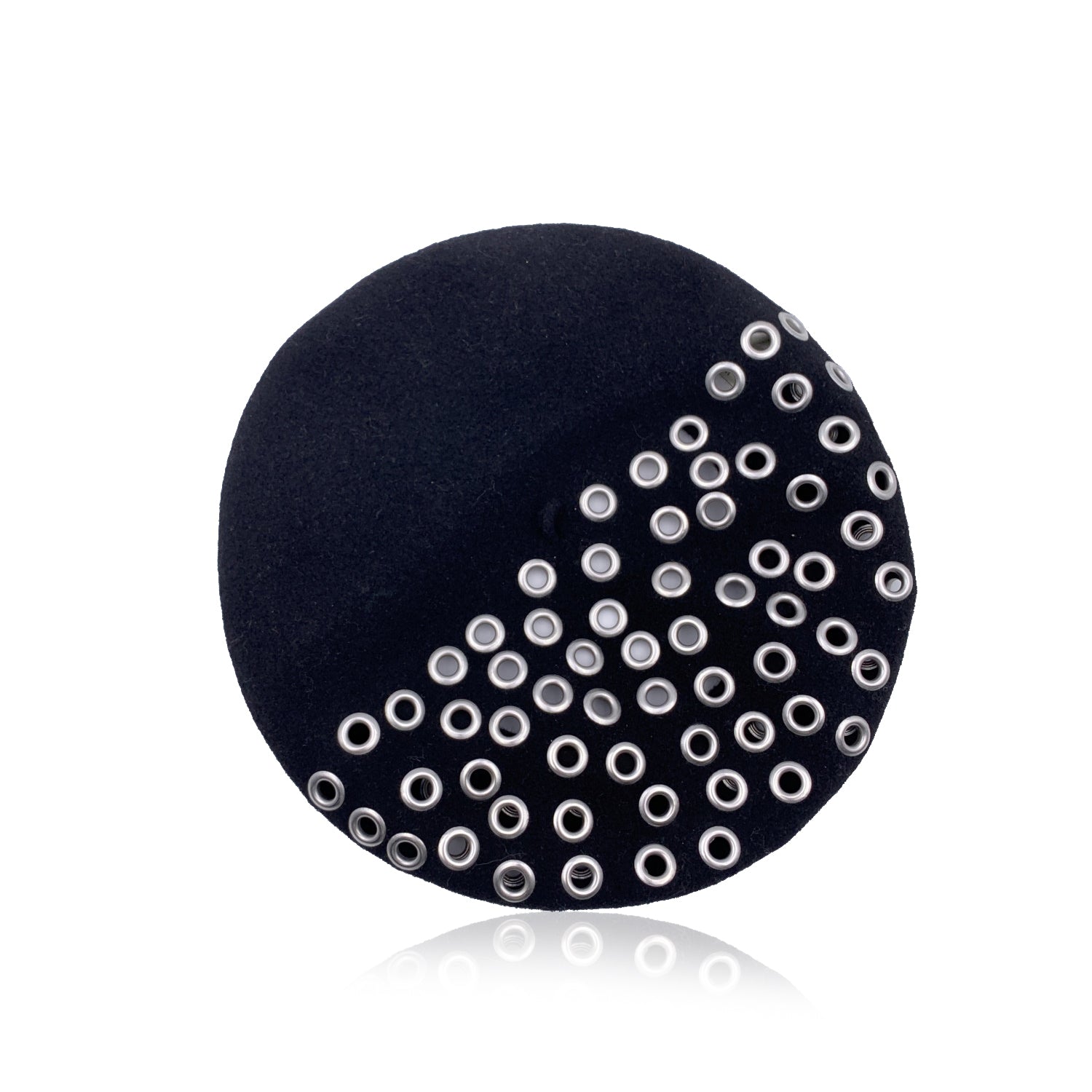 CHRISTIAN D1OR Black Wool Grommets Eyelets French Beret Hat