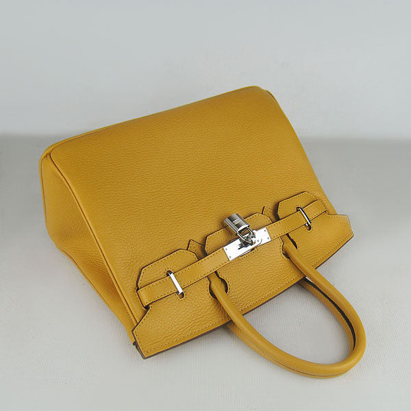 HMS Birkin 30cm Togo Leather Handbags Yellow Silver