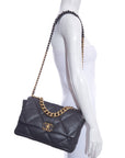 2020 CH 19 Grey Lambskin Quilted Flap Handbag