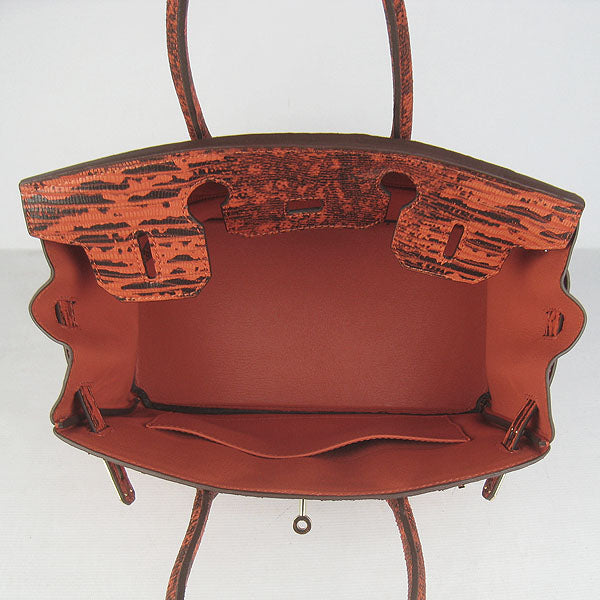 HMS Birkin 30cm Lizard Pattern Handbag 6088 Orange/Golden