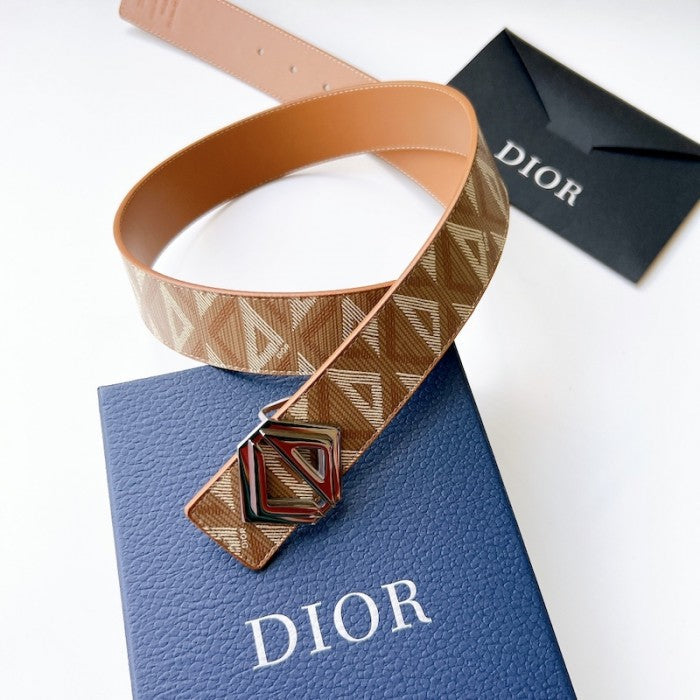 C D1OR Diamond Canvas Reversible Belt w/ CD Diamond Buckle 40 MM Coffee
