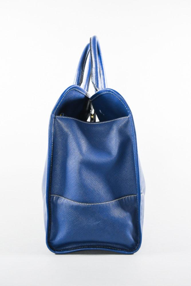 PRD Blue Leather Lucido Tote Top Handle Bag w/ Strap