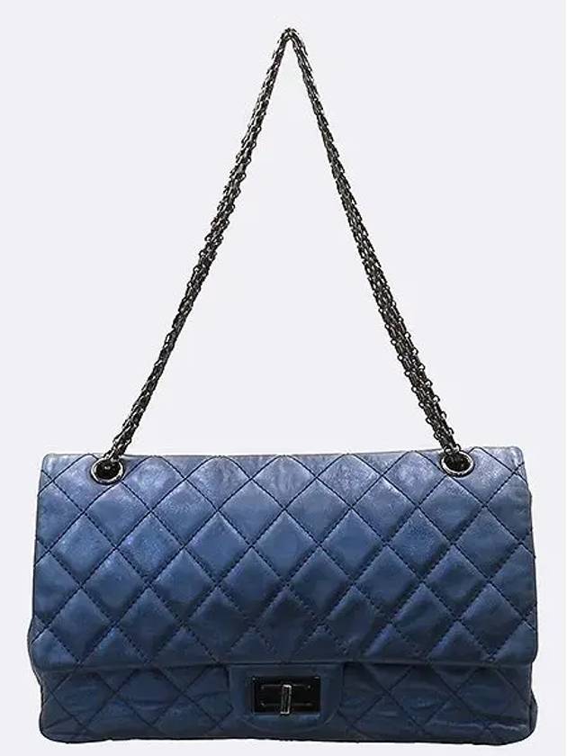 A37587 Metallic Blue Vintage 2 55 Old Large Gold Chain Shoulder Bag CH