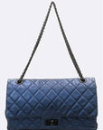 A37587 Metallic Blue Vintage 2 55 Old Large Gold Chain Shoulder Bag CH