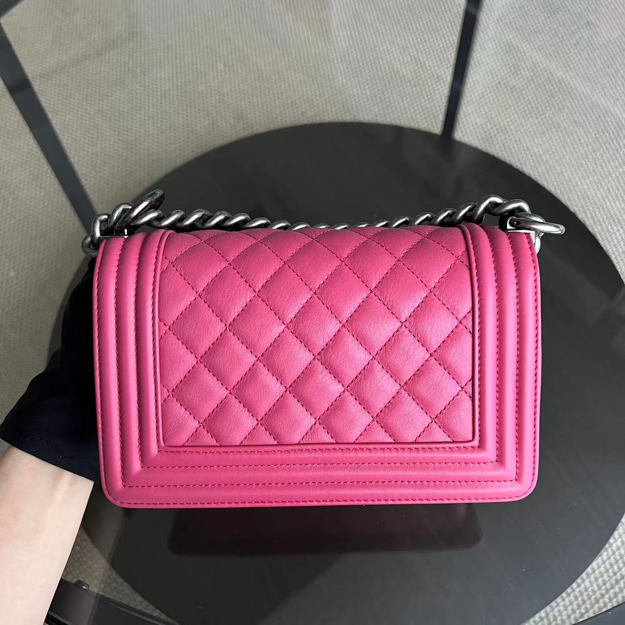 *Calfskin* CH Boy Small - Quilted Calfskin Boy Pink Ruthenium Silver Hardware Series 26