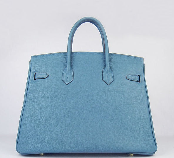 HMS Birkin 35cm Cattle Skin Vein Handbags Blue Golden