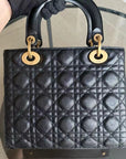*Flap, Grained Calfskin* D1OR Lady Medium - Calfskin Cannage Black Gold Hardware