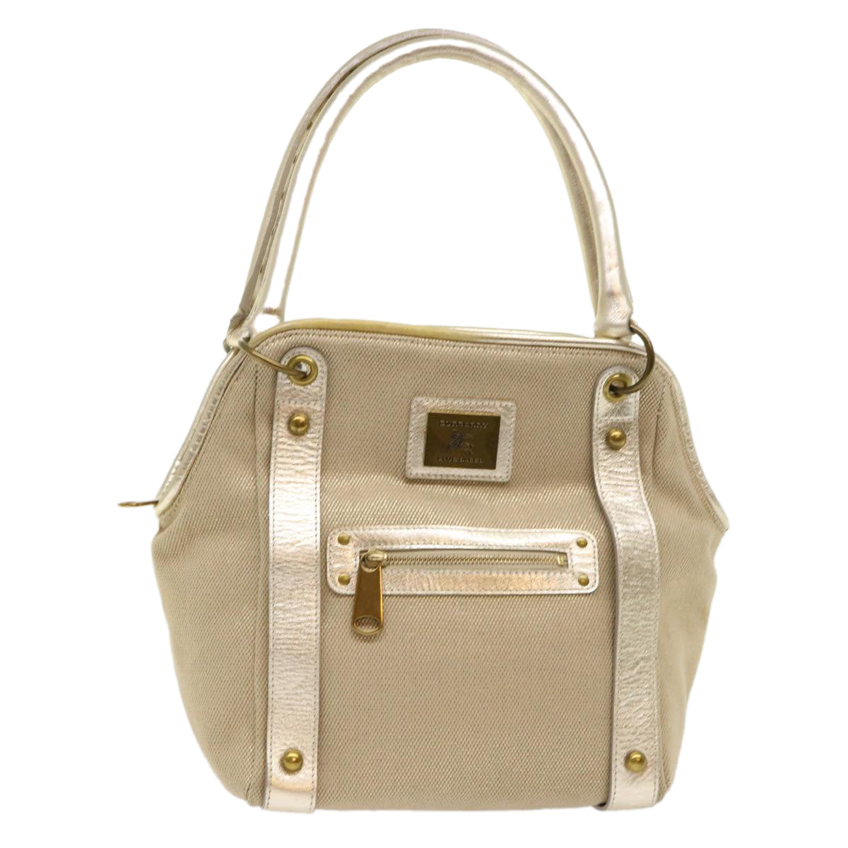 BBERRY Blue Label Shoulder Bag Canvas Leather Beige Auth cl649