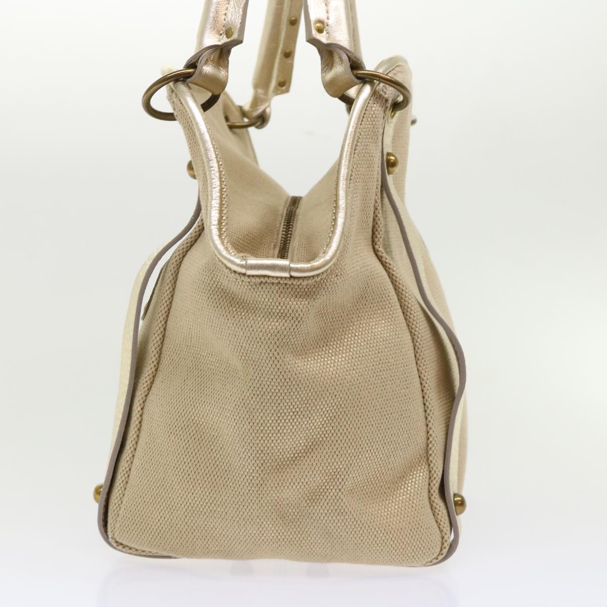 BBERRY Blue Label Shoulder Bag Canvas Leather Beige Auth cl649