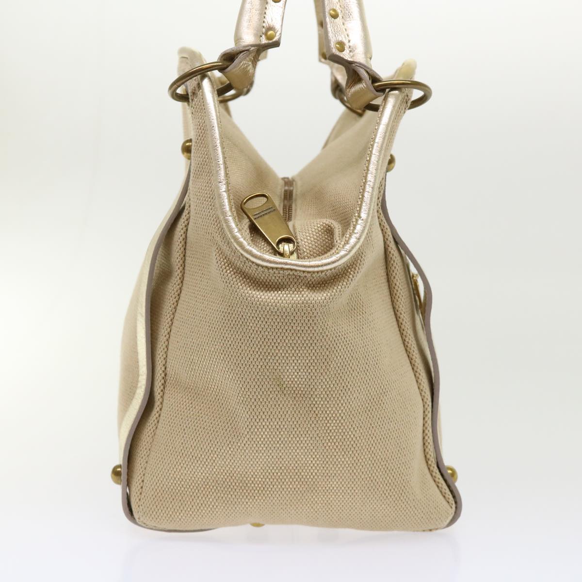 BBERRY Blue Label Shoulder Bag Canvas Leather Beige Auth cl649
