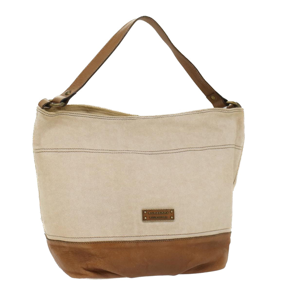 BBERRY Blue Label Shoulder Bag Canvas Beige Auth cl702