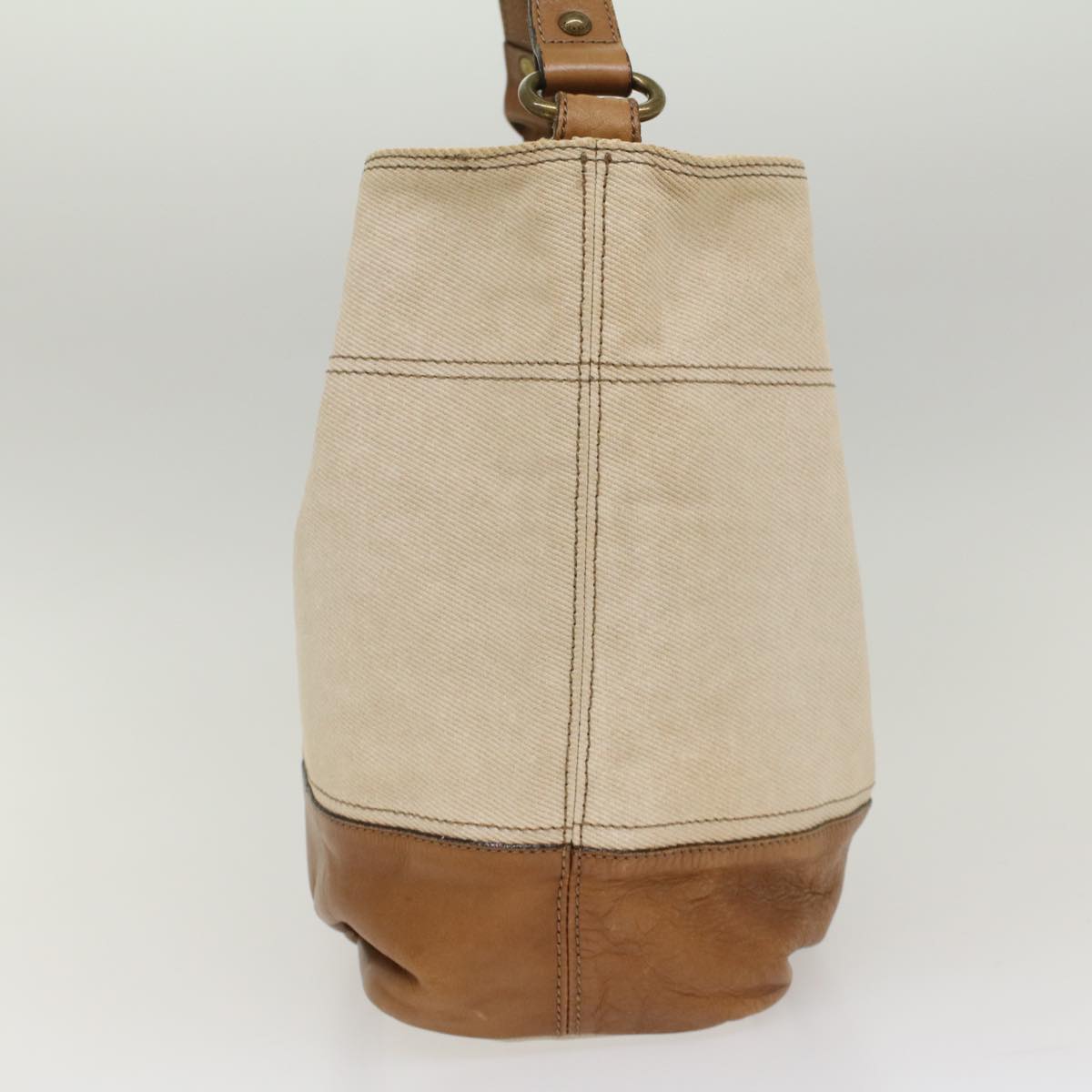 BBERRY Blue Label Shoulder Bag Canvas Beige Auth cl702