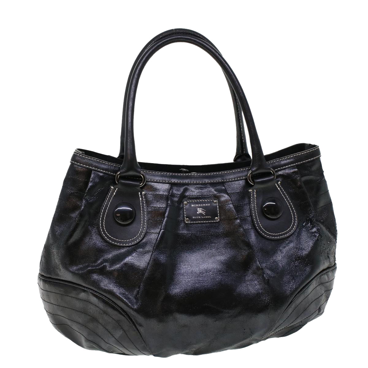 BBERRY Blue Label Shoulder Bag Coated Canvas Black Auth cl755