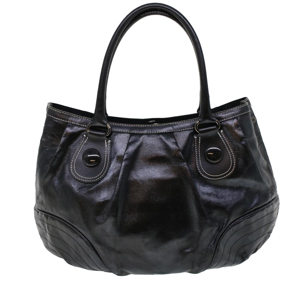BBERRY Blue Label Shoulder Bag Coated Canvas Black Auth cl755