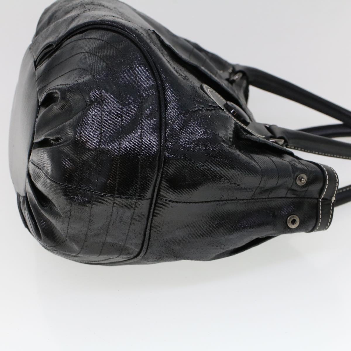 BBERRY Blue Label Shoulder Bag Coated Canvas Black Auth cl755