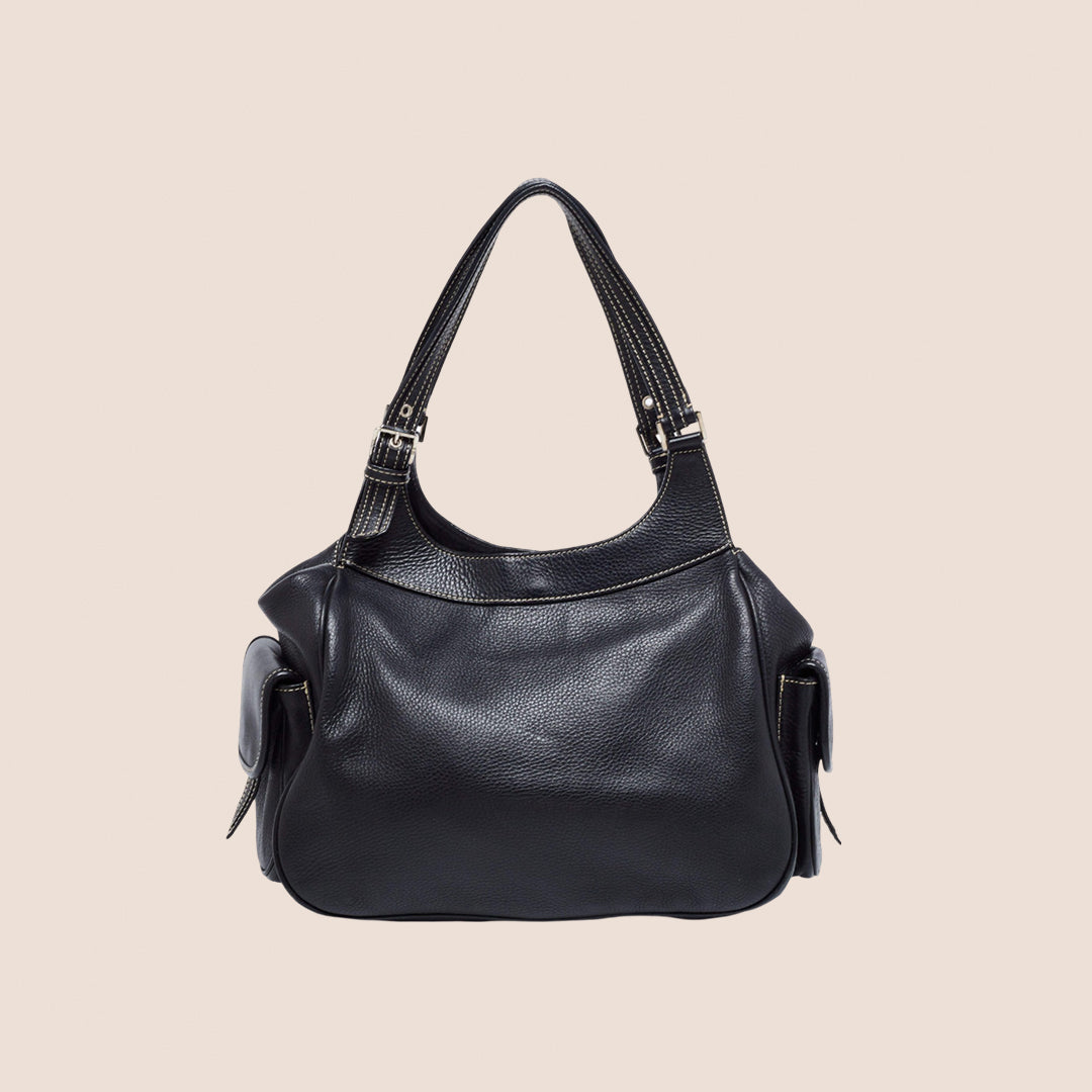 CHRISTIAN D1OR BLACK LEATHER STREET CHIC SATCHEL