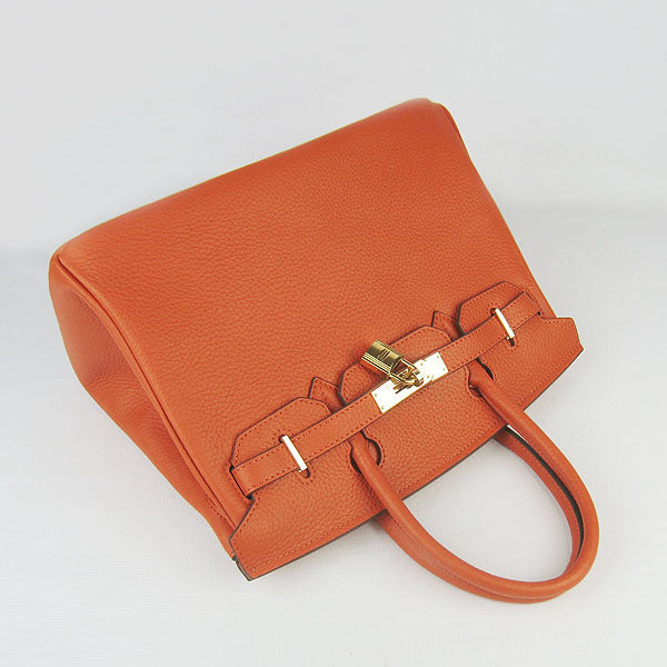HMS Birkin 30cm Togo Leather Handbags Orange Golden