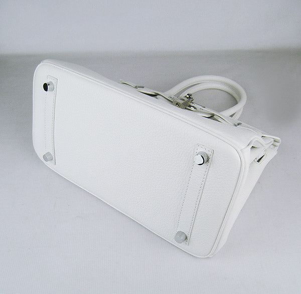HMS Birkin 30cm Togo Leather Handbags White Silver