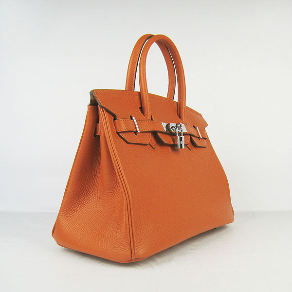 HMS Birkin 30cm Togo Leather Handbags Orange Silver