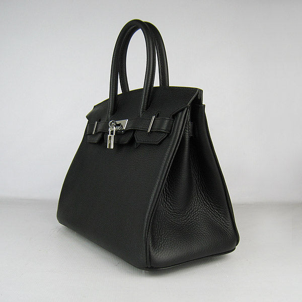 HMS Birkin 30cm Togo Leather Handbags Black Silver
