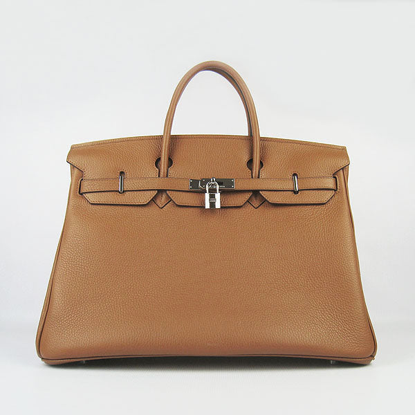 HMS Birkin 35cm Togo Leather Handbags 6099 Light Coffee Silve